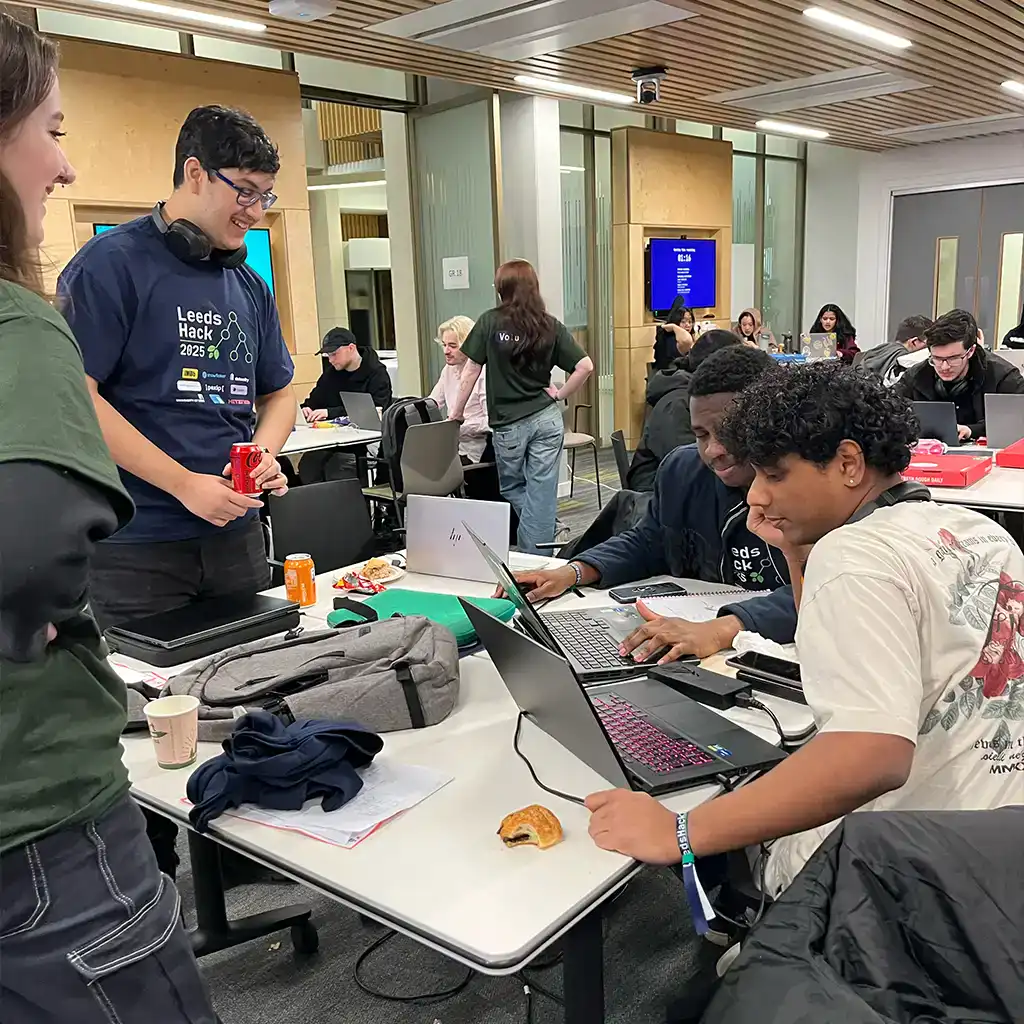 Attendees working on their hackathon project at LeedsHack 2025